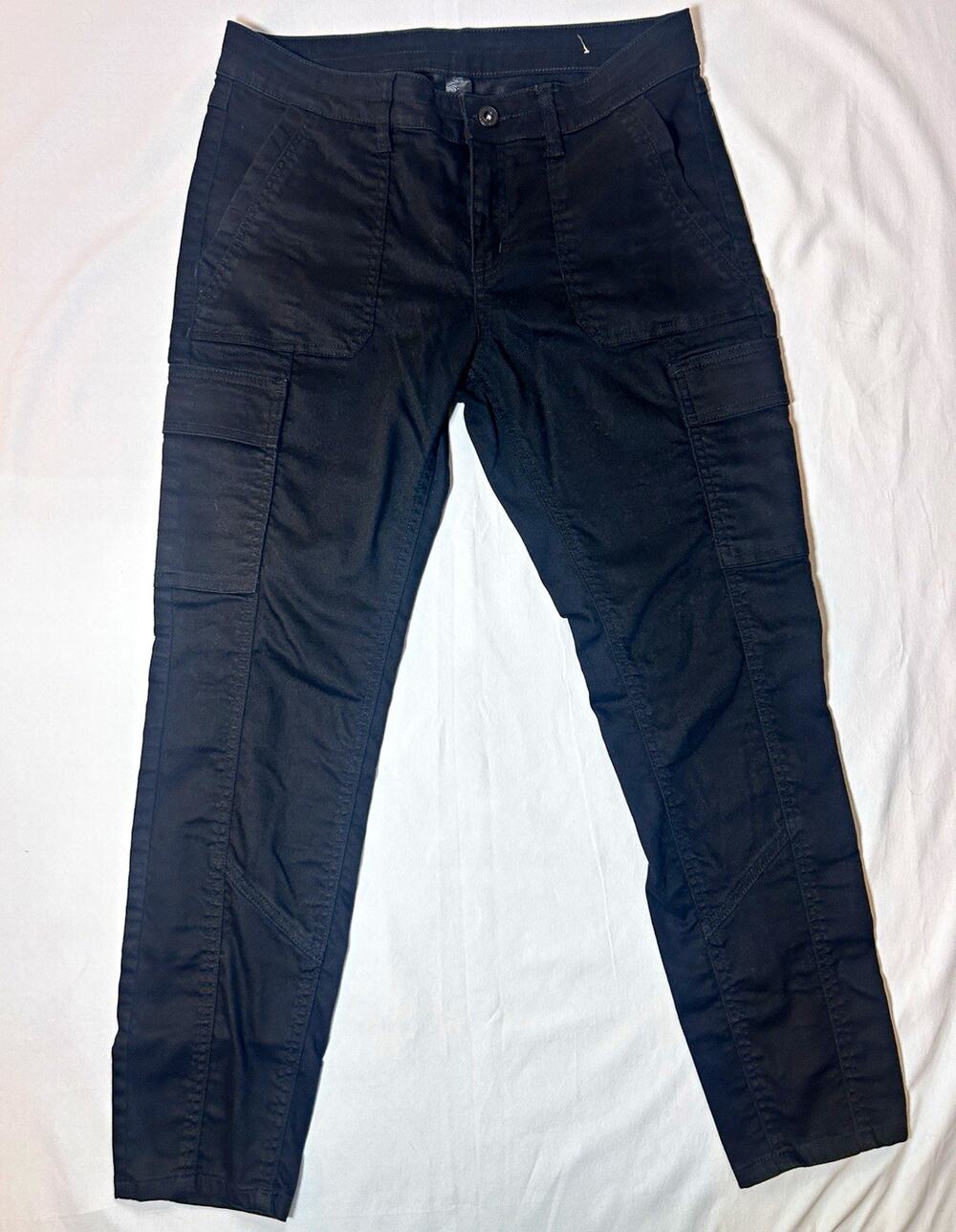 prAna Women's Black Cargo Pants Slim Fit Tapered Mid Rise Pockets Twill
